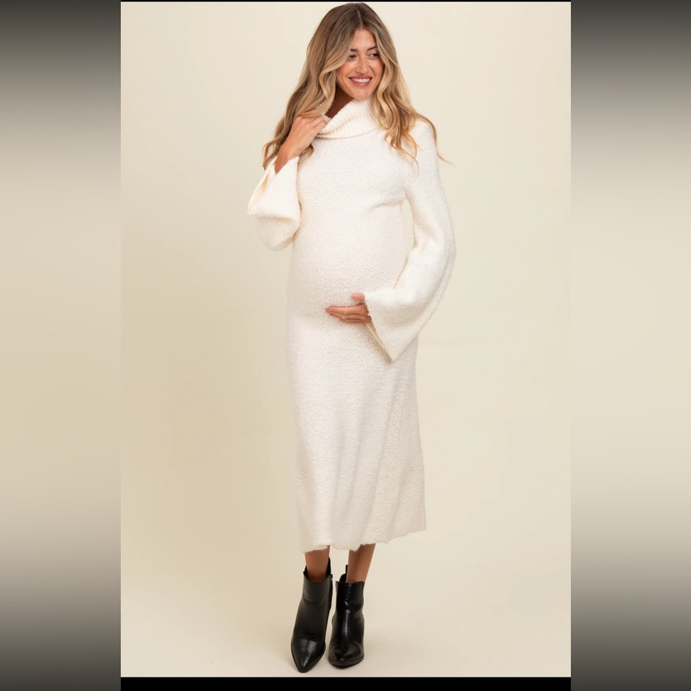 Pinkblush Cream Long Sleeve Maternity Dress